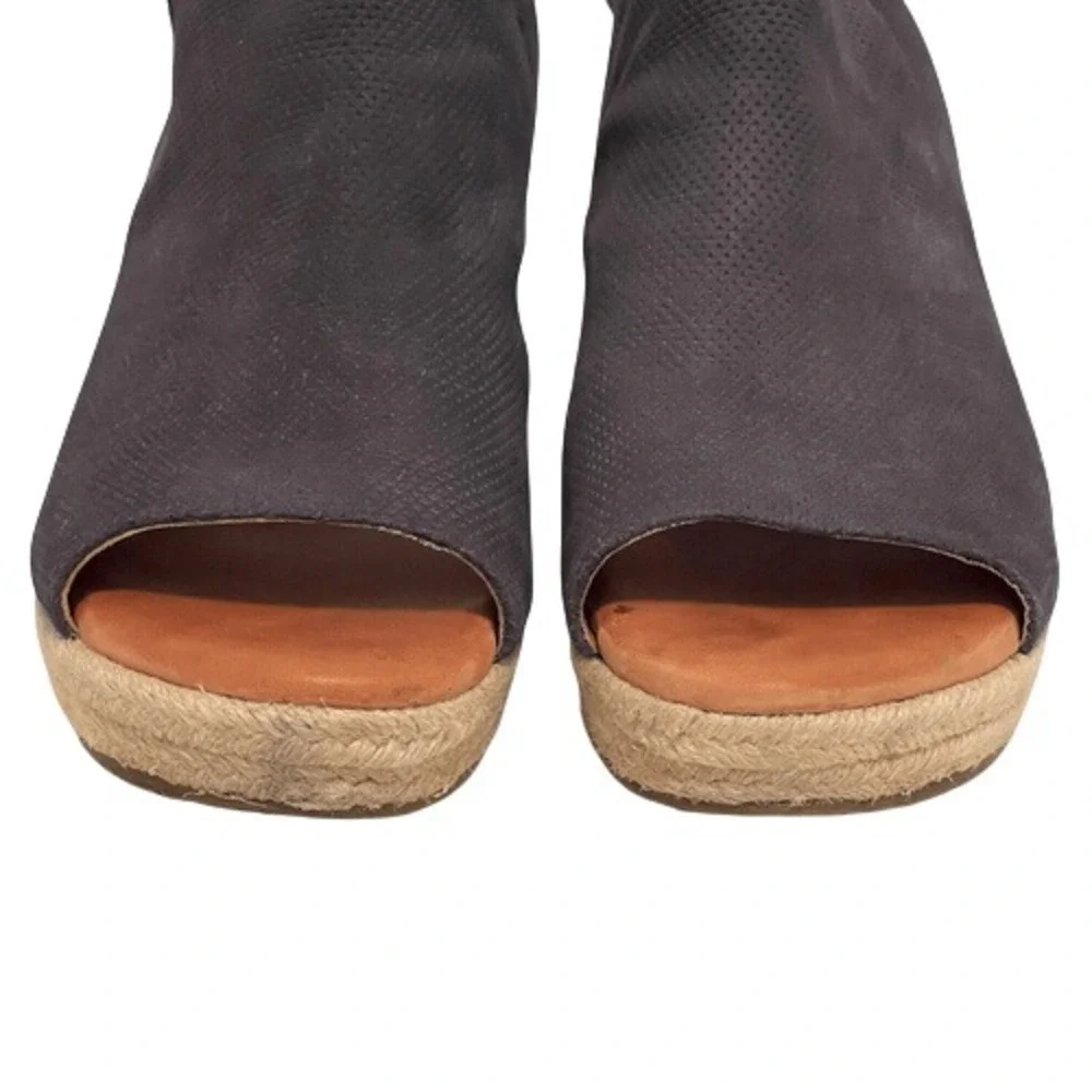 Gentle Souls‎ Katie 2 Gray Leather Espadrille Wedge Sandals Peep Toe Size 11